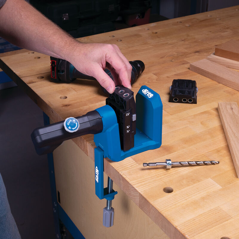 KJKPHA530 This unique Micro-Pocket™ Drill Guide Kit creates a 25% smaller pocket hole (15/16" long) that works great for smaller projects