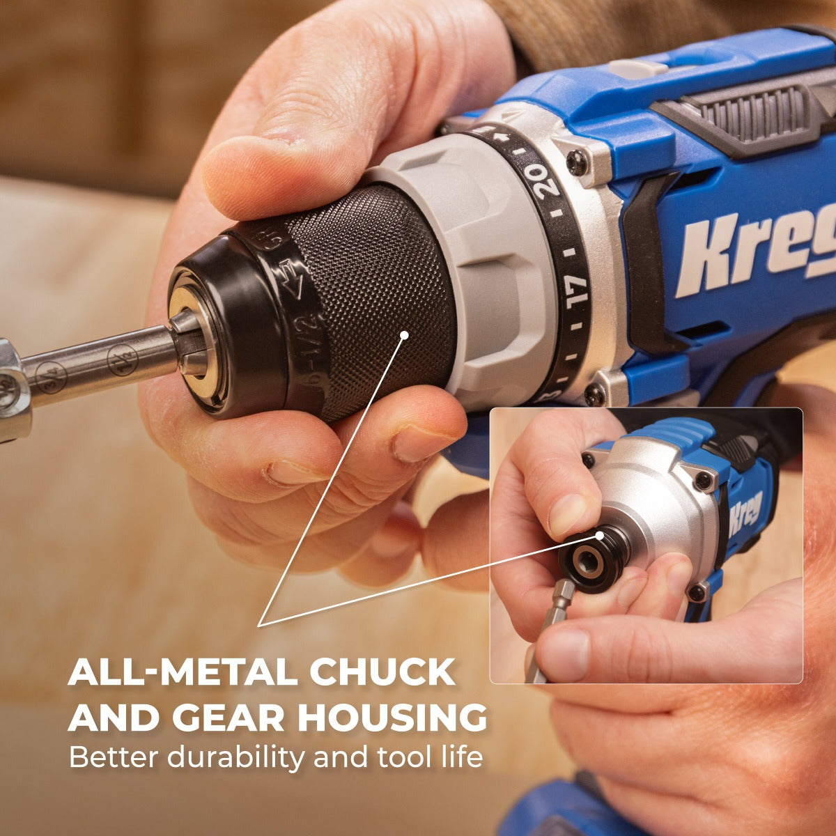 Kreg 20V Ionic Drive 1/2" Compact Drill + 1/4" Compact Impact Driver Combo Kit KPTBDRDV2550A