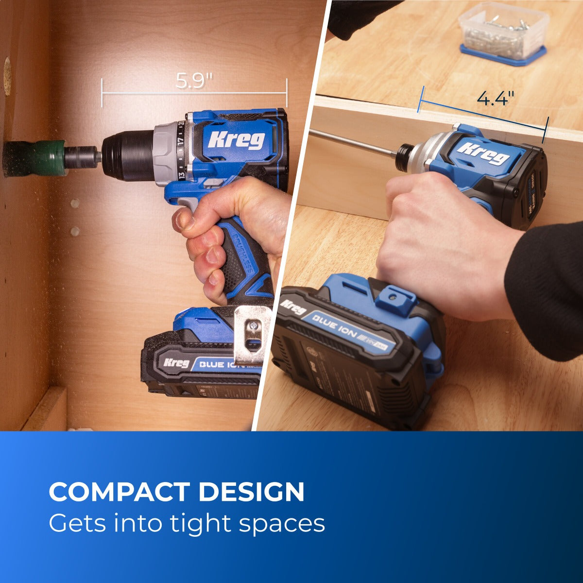 Kreg 20V Ionic Drive 1/2" Compact Drill + 1/4" Compact Impact Driver Combo Kit KPTBDRDV2550A