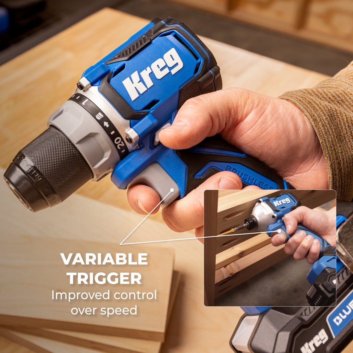Kreg 20V Ionic Drive 1/2" Compact Drill + 1/4" Compact Impact Driver Combo Kit KPTBDRDV2550A