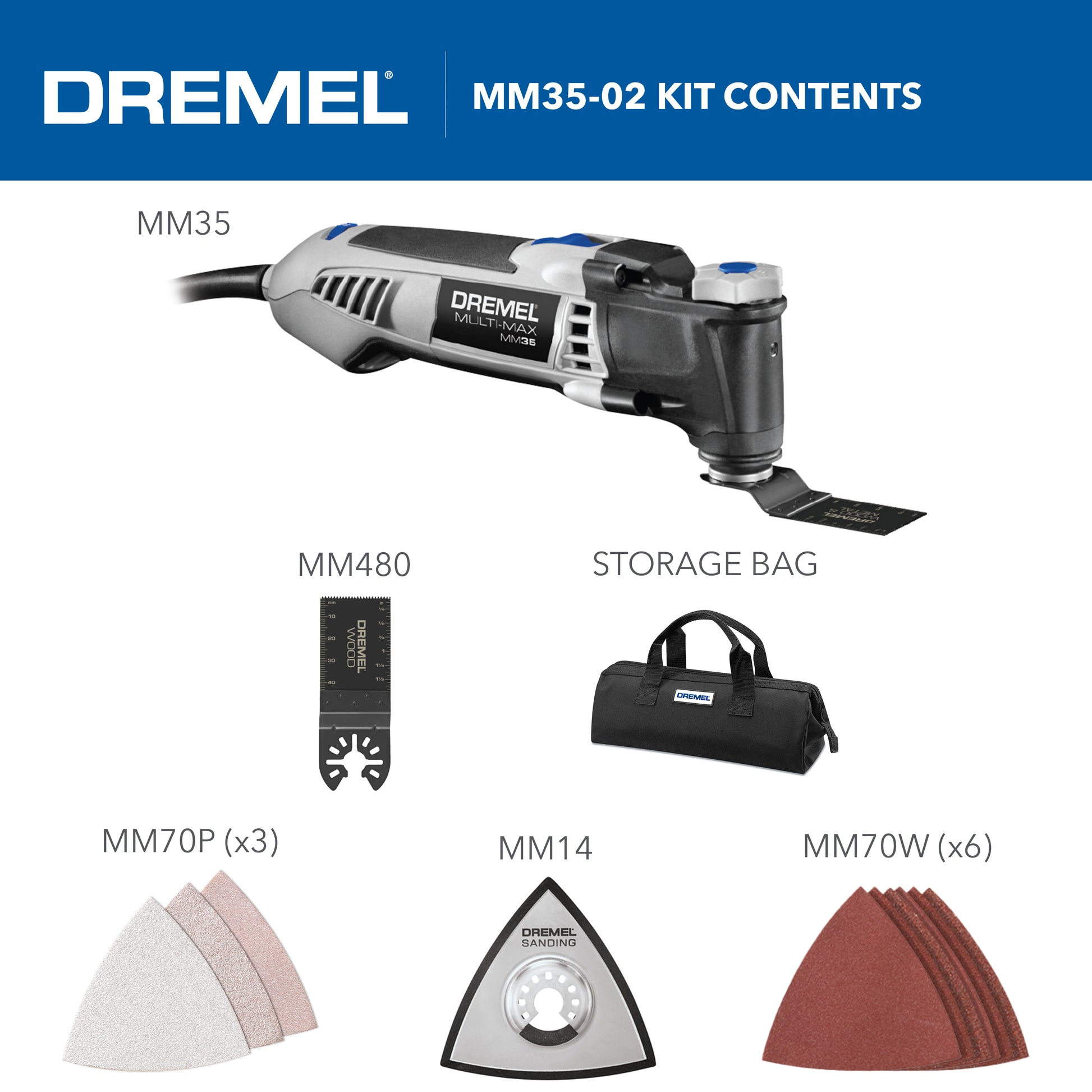 Dremel Multi-Max 3.5 Amp Variable Speed Corded Oscillating Multi-Tool Kit w/ 8 Accessories and Storage Bag MM35-02