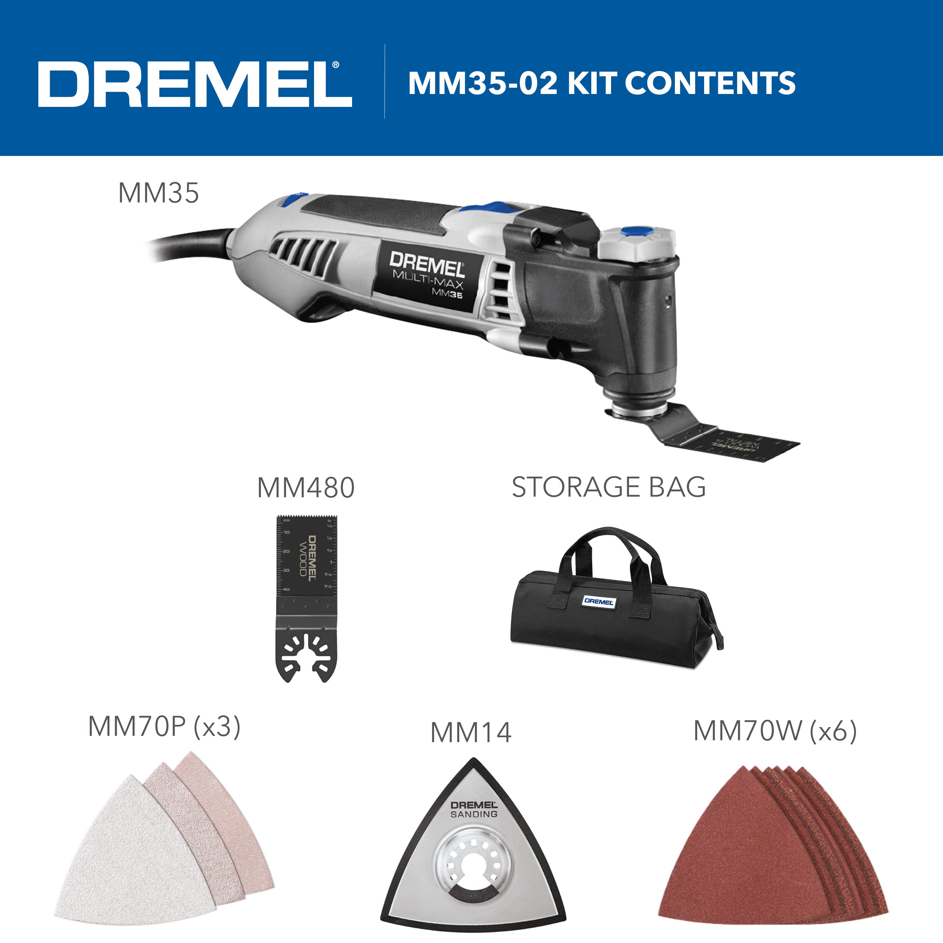Dremel Multi-Max 3.5 Amp Variable Speed Corded Oscillating Multi-Tool Kit w/ 8 Accessories and Storage Bag MM35-02
