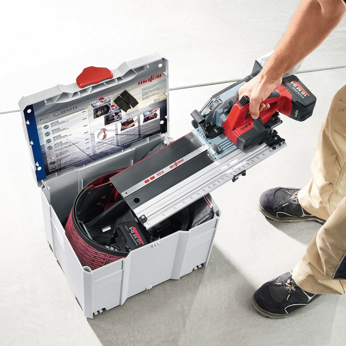 Mafell KSS 40 18M bl 18V 4-3/4 in. Cordless Cross-Cutting System Kit with 4.6 ft. Flexi-Guide & (2) 5.5 Ah Batteries and Charger 91D524KIT