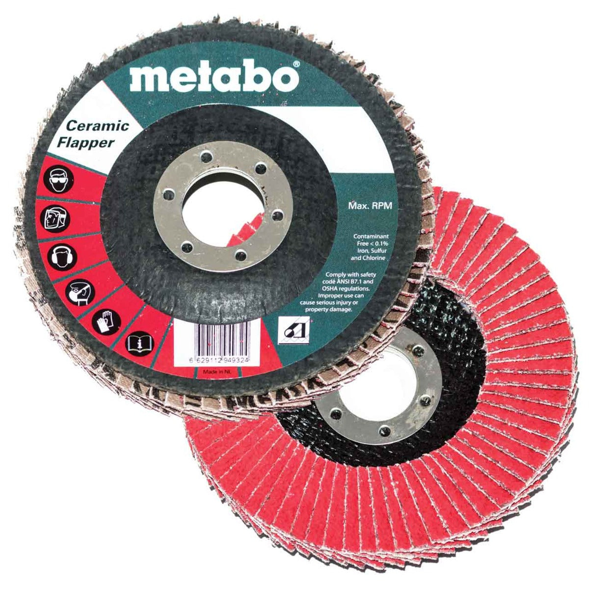 Metabo 6in CERAMIC FLAPPER 60 7/8 T29 FIBERGLASS - 10 Pack 629444000