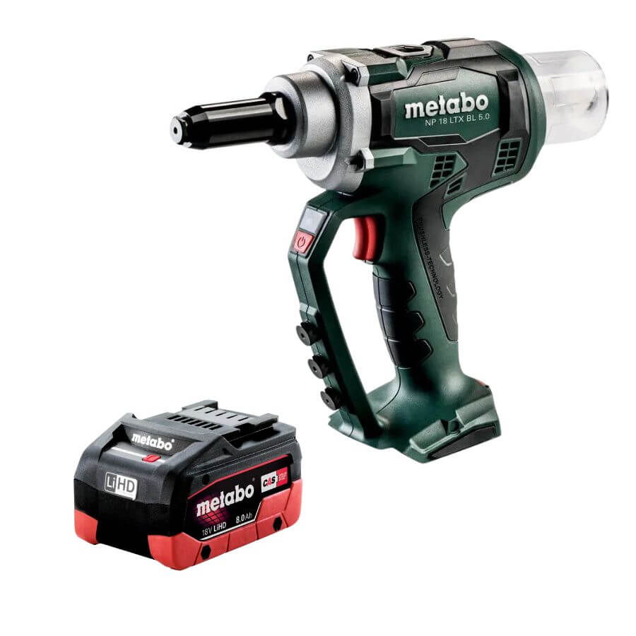 Metabo Cordless 3/16" Blind Rivet Gun Kit w/ 8.0Ah Battery NP 18 LTX BL 5.0 619002890625369000K
