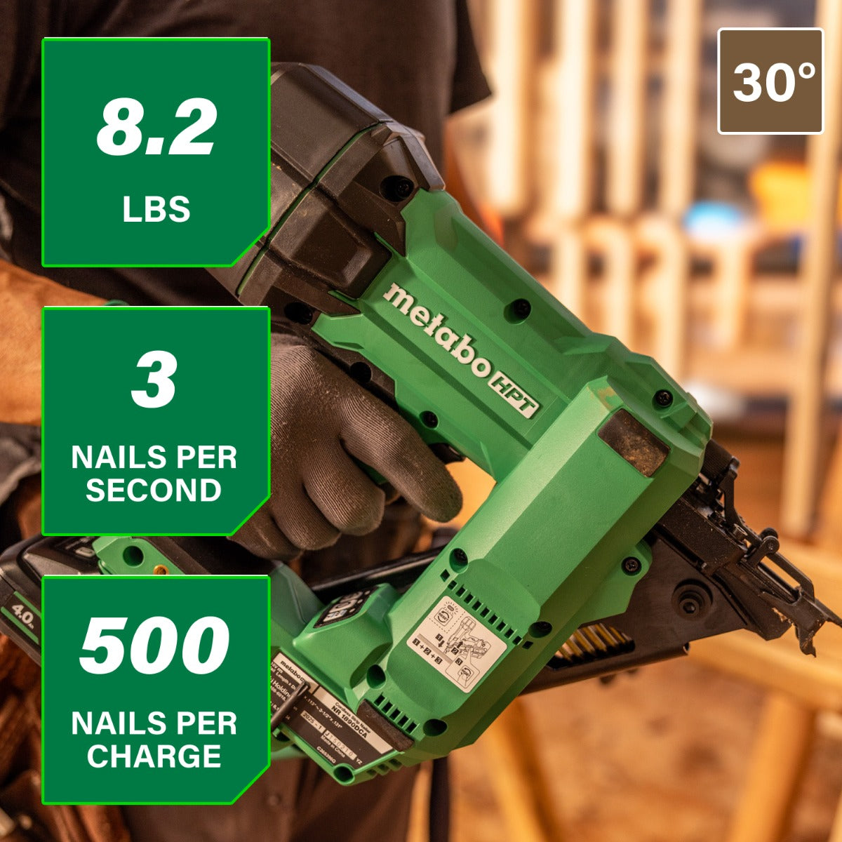 Metabo 18V Cordless 30º Paper Tape Framing Nailer (1x4.0Ah) NR1890DCAM