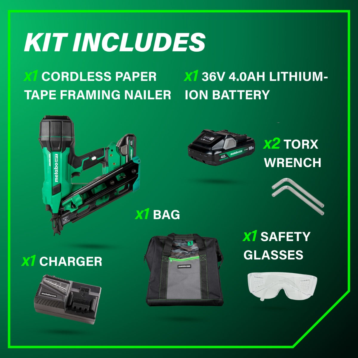 Metabo 18V Cordless 30º Paper Tape Framing Nailer (1x4.0Ah) NR1890DCAM