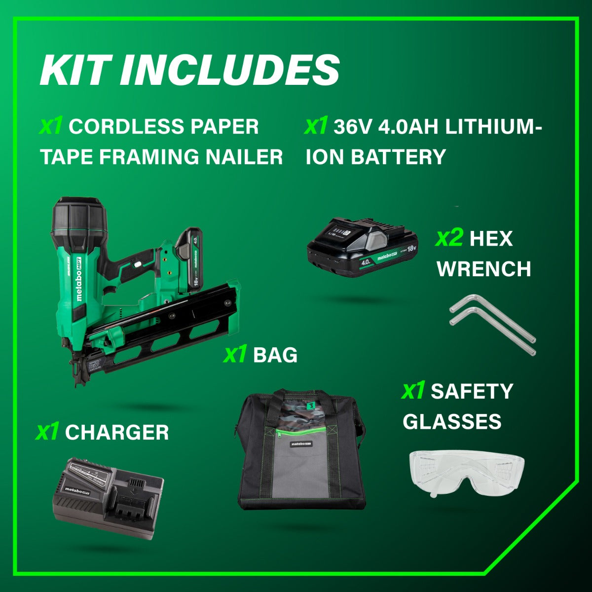 Metabo 18V Cordless 21º Plastic Strip Framing Nailer (1x4.0Ah) NR1890DRAM