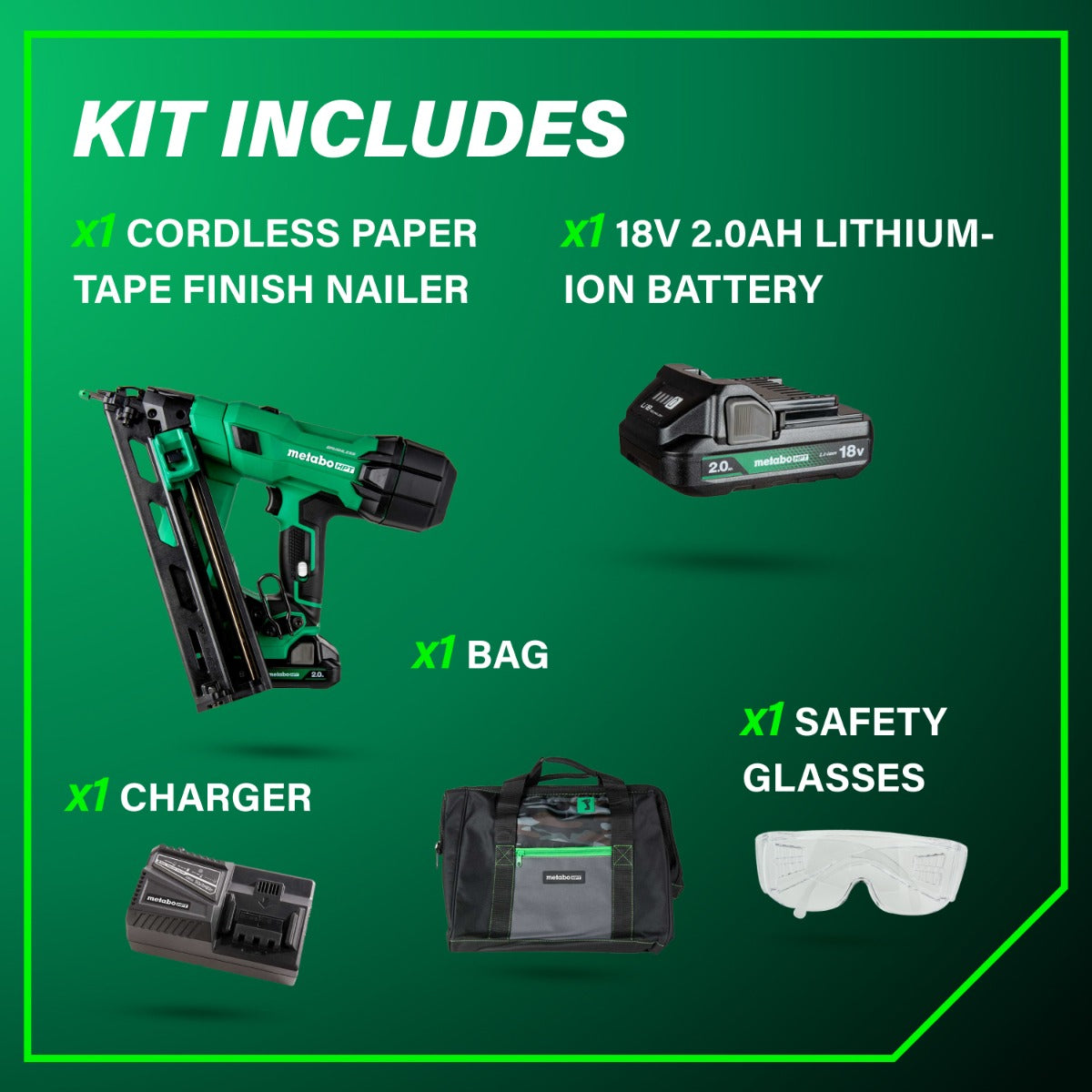 Metabo 18V Cordless 15GA Angled Finish Nailer (1x2.0Ah) NT1865DAAM