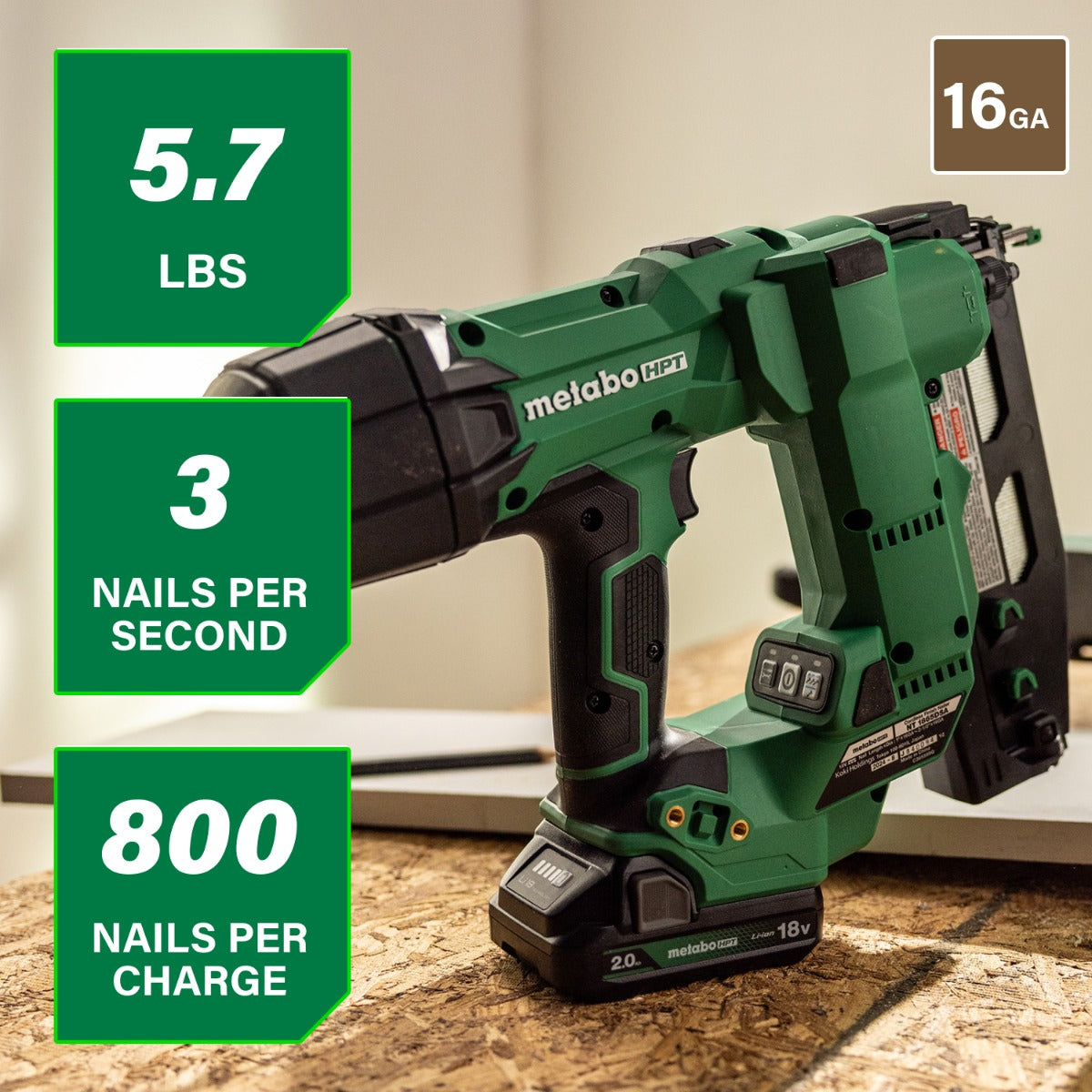 Metabo 18V Cordless 16GA Straight Finish Nailer (1x2.0Ah) NT1865DSAM