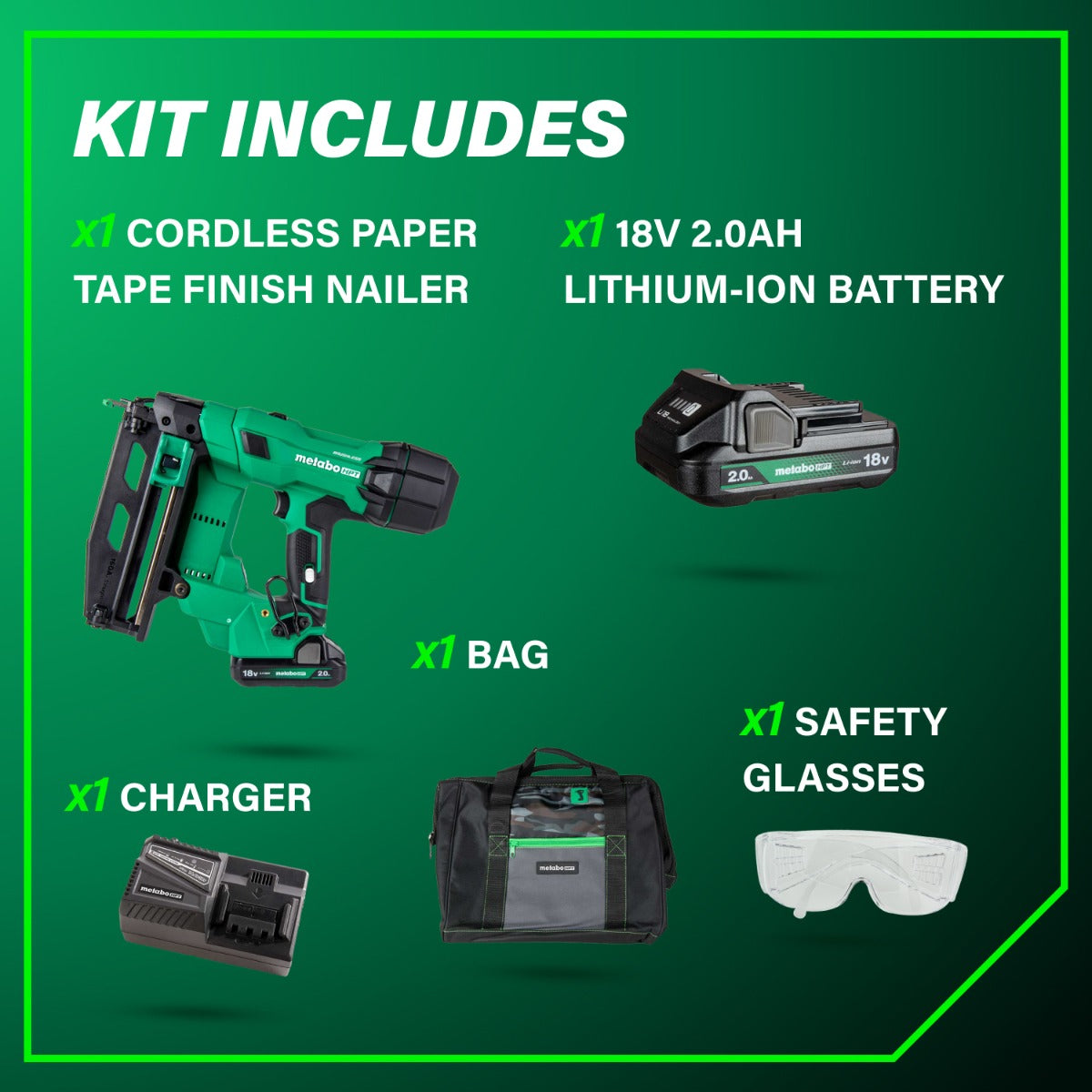 Metabo 18V Cordless 16GA Straight Finish Nailer (1x2.0Ah) NT1865DSAM