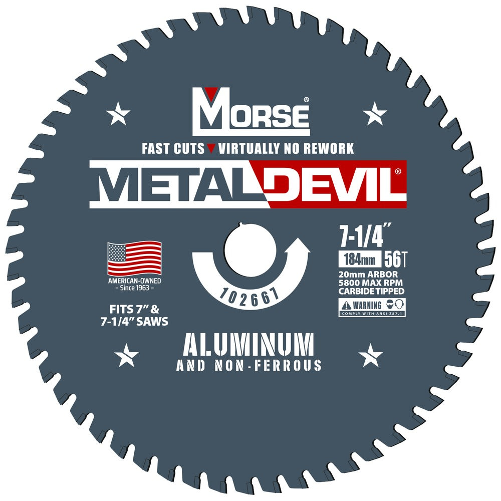 MK Morse 7-1/4" 56T Metal Devil Aluminum Cutting Circular Saw Blade 5/8" Arbor 102650
