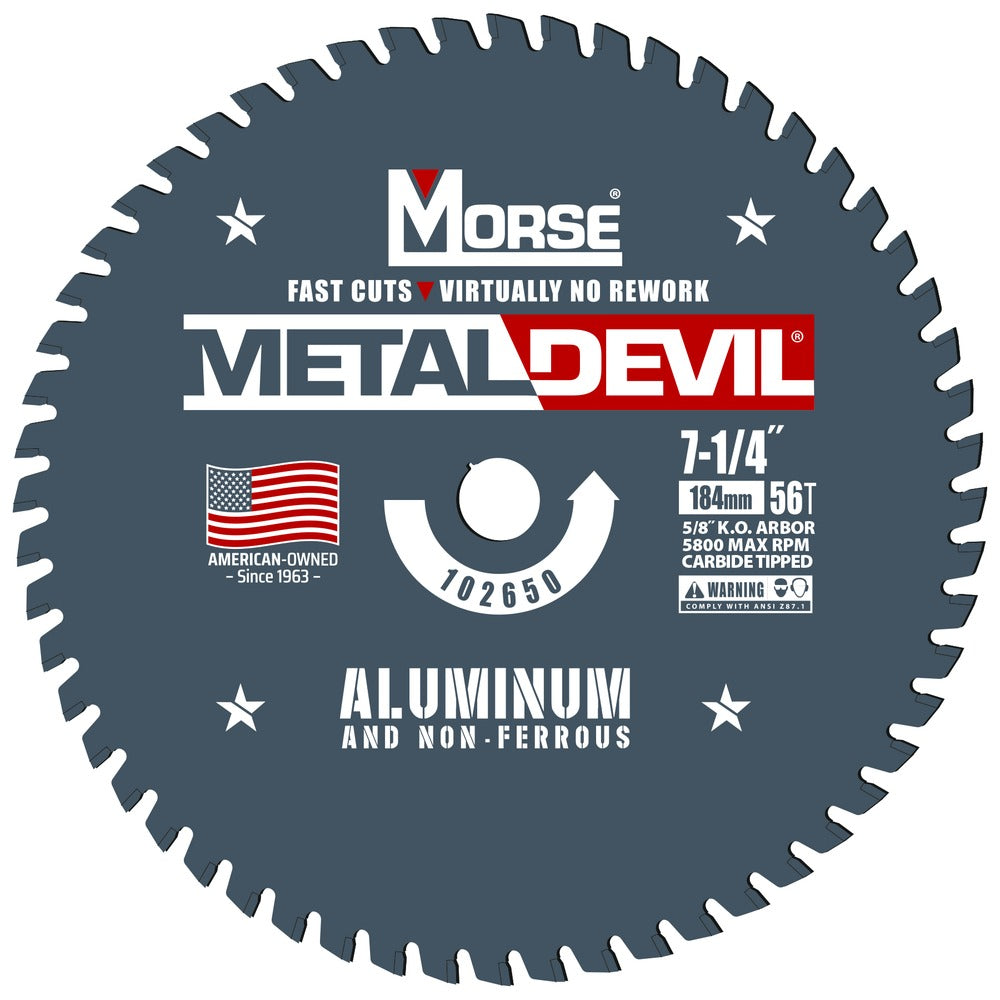 MK Morse 7-1/4" 56T Metal Devil Aluminum Cutting Circular Saw Blade 20mm Arbor 102667
