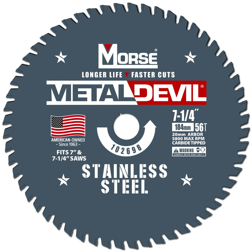 MK Morse 7-1/4" 56T Metal Devil Stainless Steel Cutting Circular Saw Blade 20mm Arbor 102698