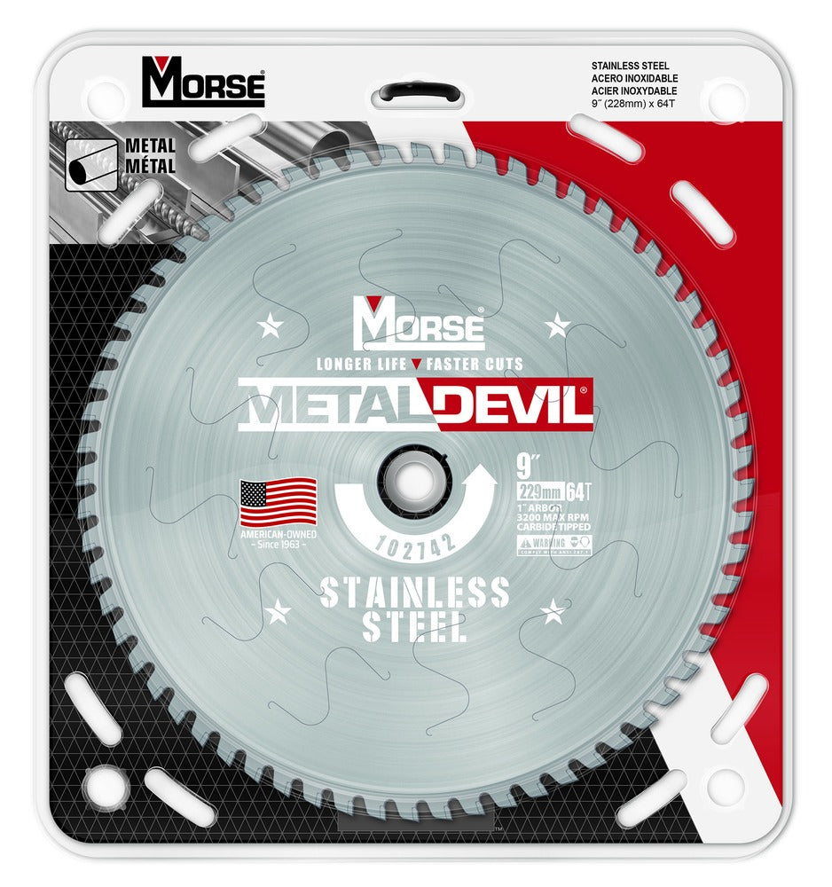 MK Morse 9" 64T Metal Devil Stainless Steel Cutting Circular Saw Blade 1" Arbor 102742