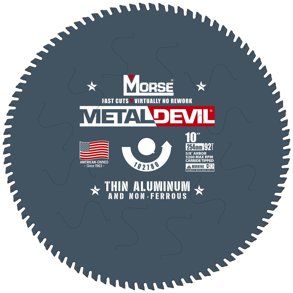 MK Morse 10" 92T Metal Devil Thin Aluminum Cutting Circular Saw Blade 102780