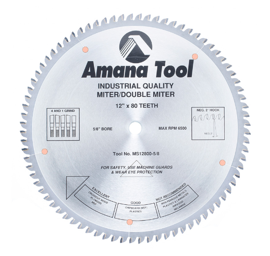 Amana Tool 12 in /80T Miter Box 4&1 5/8 Bore MS12800-5/8