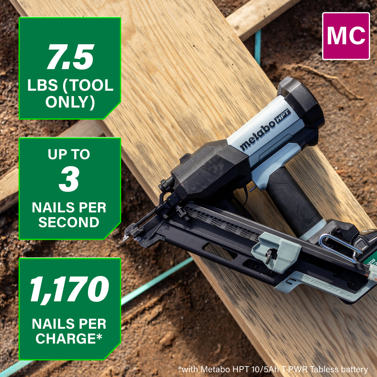 Metabo HPT 18V Cordless Pneumatic 2-1/2 in. Metal Connector Nailer Kit with 10.0 Ah Battery NR1865DKAQRY