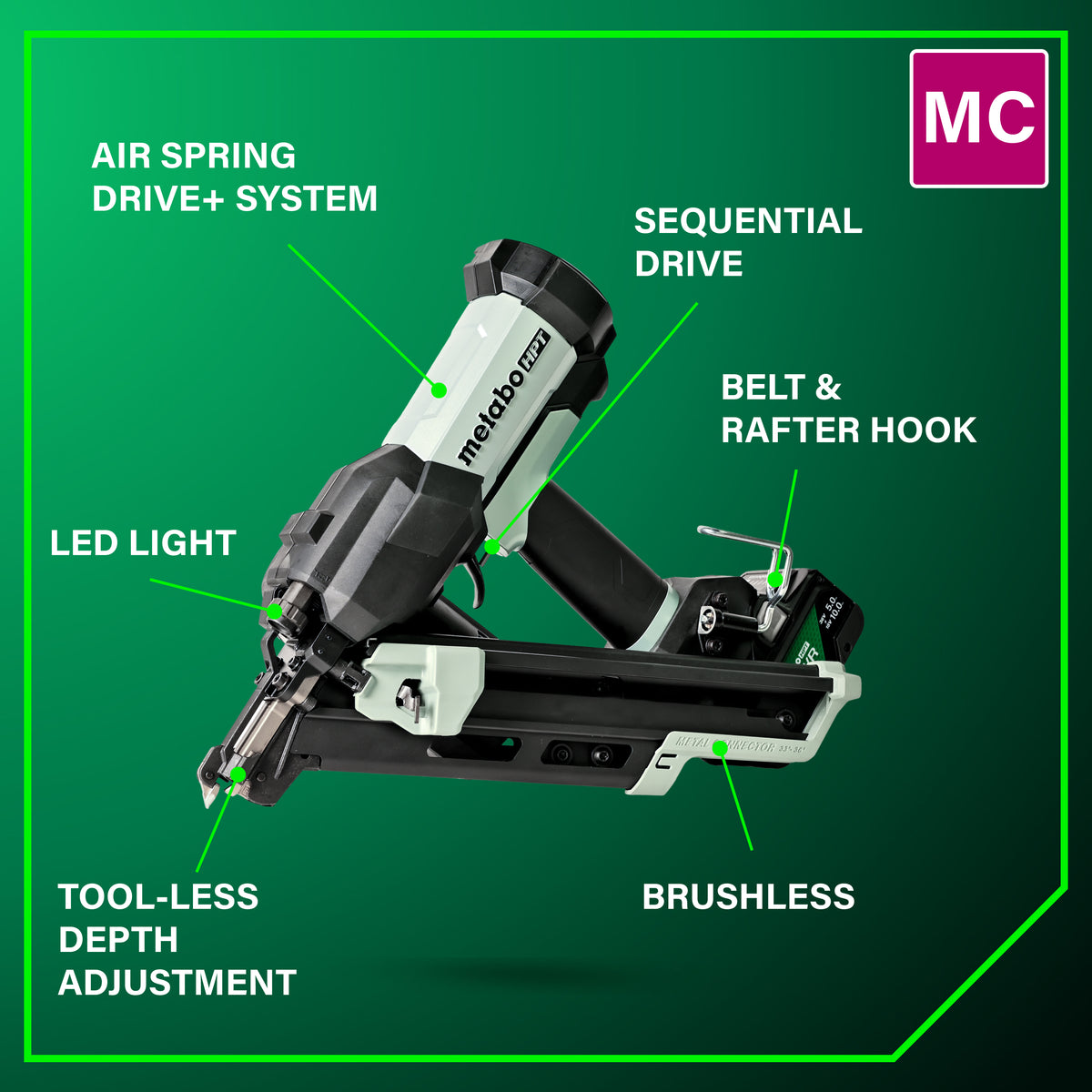 Metabo HPT 18V Cordless Pneumatic 2-1/2 in. Metal Connector Nailer Kit with 10.0 Ah Battery NR1865DKAQRY