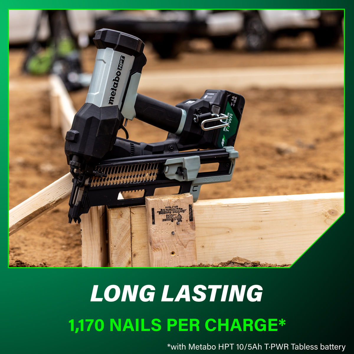 Metabo HPT 18V 21° Cordless Pneumatic 3 in. Duplex Forming Nailer Kit with 10.0 Ah Battery NR1875DDAQRY