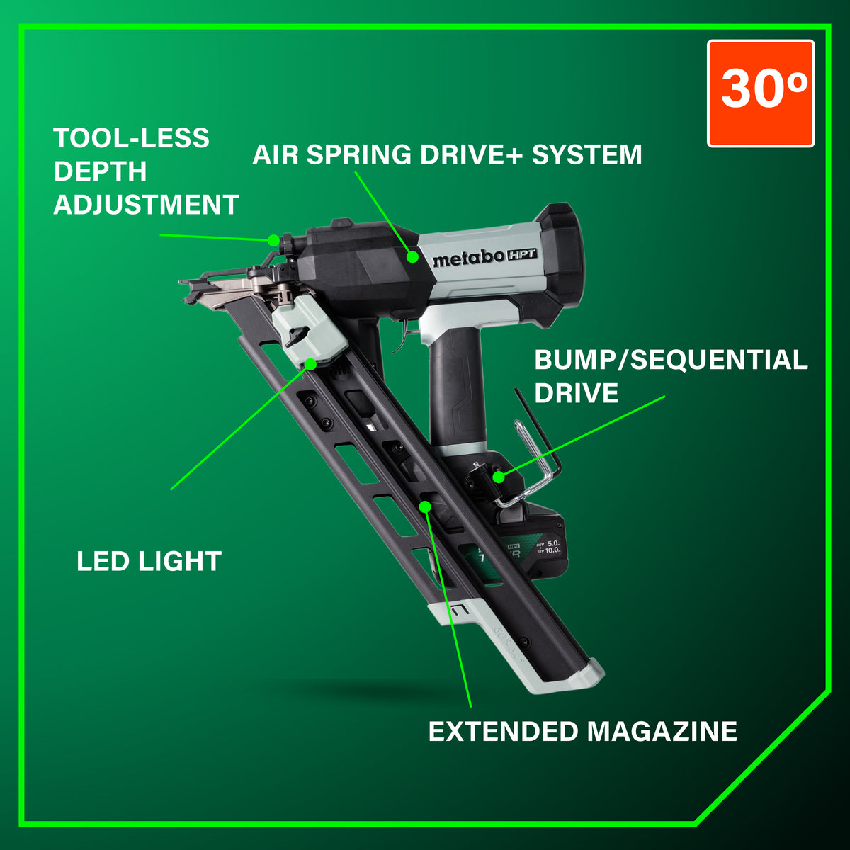 Metabo HPT 18V 30° Cordless Pneumatic 3-1/2 in. Framing Nailer Kit with 10.0 Ah Battery NR1890DCBQRY