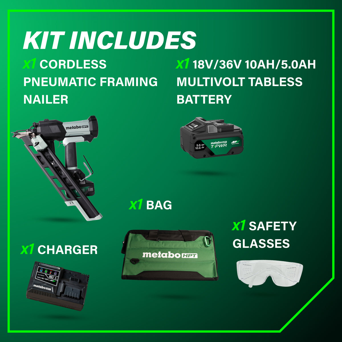 Metabo HPT 18V 30° Cordless Pneumatic 3-1/2 in. Framing Nailer Kit with 10.0 Ah Battery NR1890DCBQRY