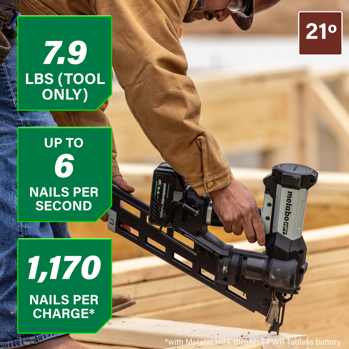 Metabo HPT 18V 21° Cordless Pneumatic 3-1/2 in. Framing Nailer Kit with 10.0 Ah Battery NR1890DRBQRY