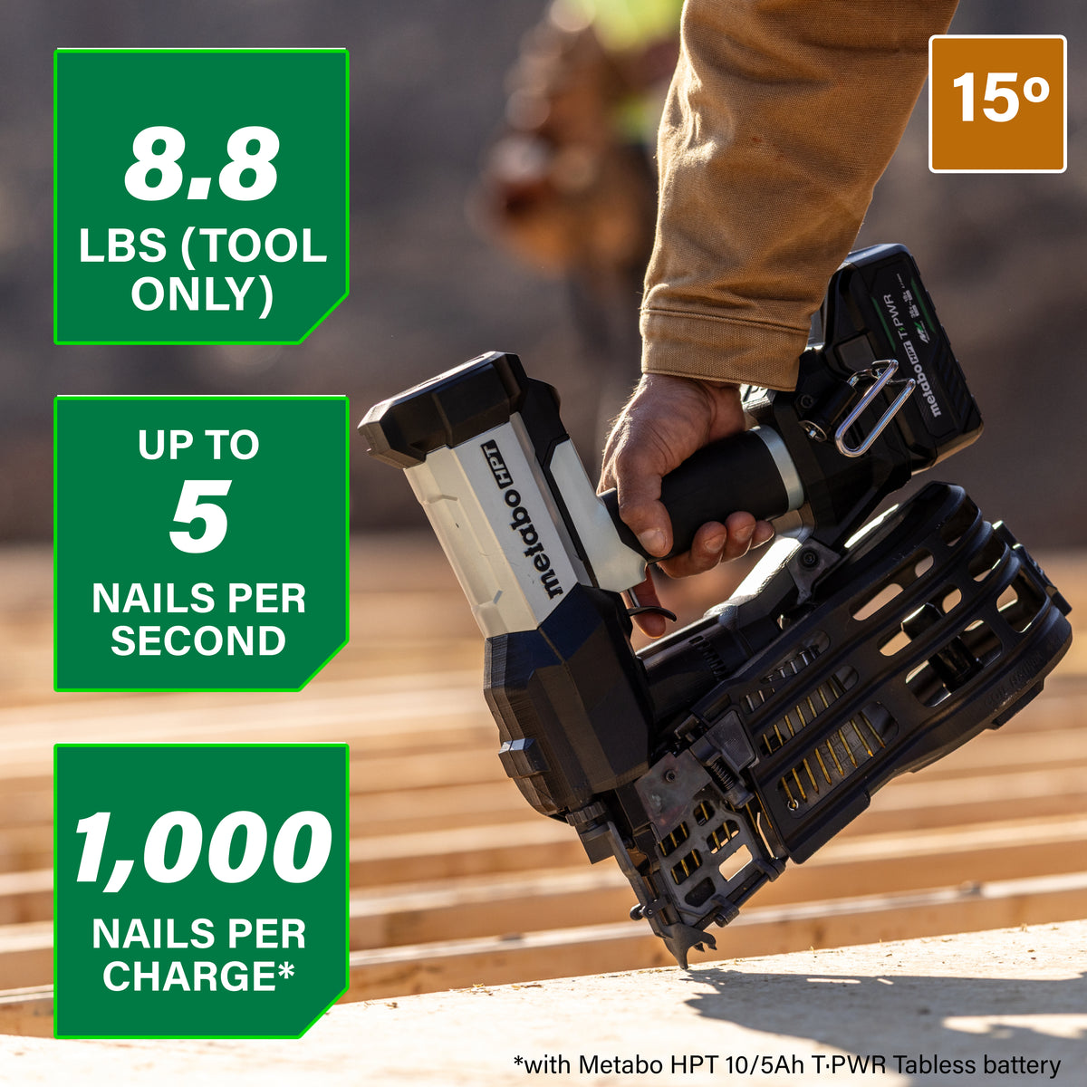 Metabo HPT 18V 15° Cordless Pneumatic 3-1/2 in. Coil Framing Nailer Kit with 10.0 Ah Battery NV1890DAQRY
