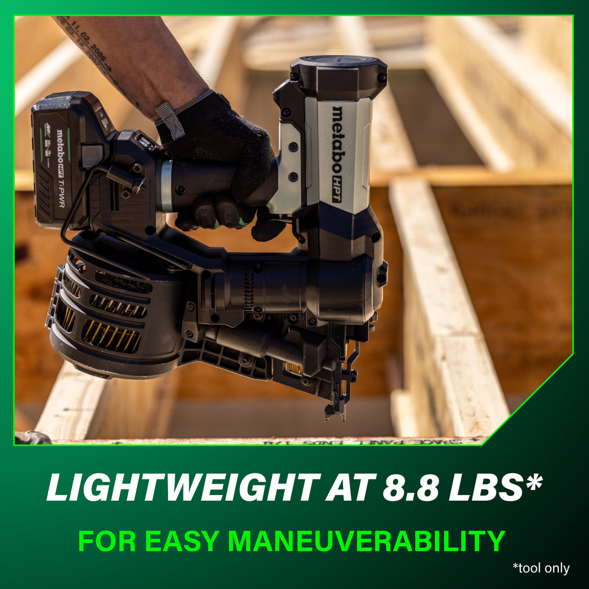 Metabo HPT 18V 15° Cordless Pneumatic 3-1/2 in. Coil Framing Nailer Kit with 10.0 Ah Battery NV1890DAQRY