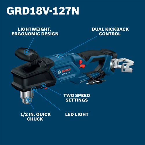 Bosch 18V High Torque Right Angle Drill 1/2 in. Keyed (Bare Tool) GRD18V-127N
