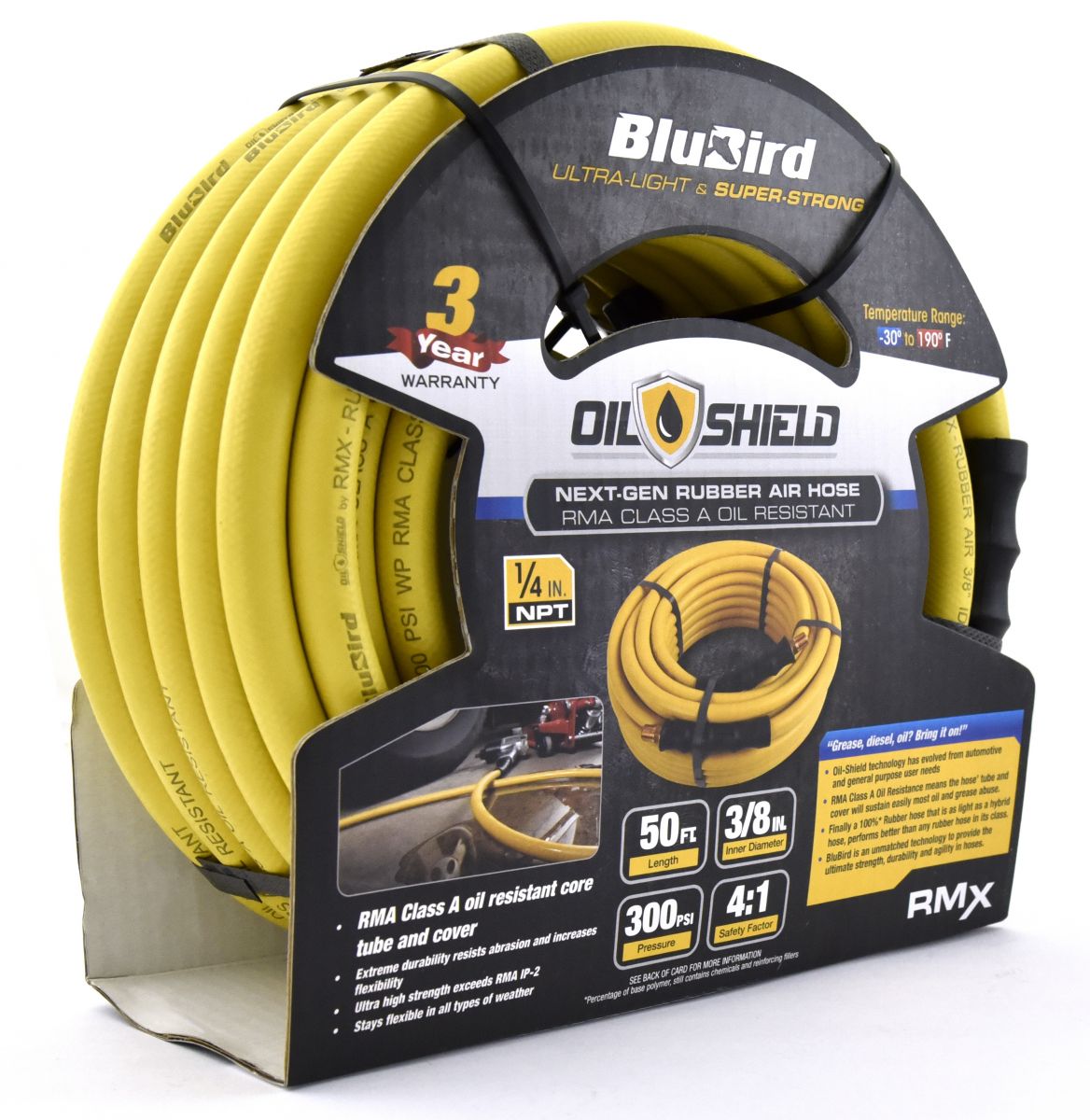 Blubird OilShield 3/8" X 50' Rubber Air Hose Assembly 3/8" Male-NPT OS3850