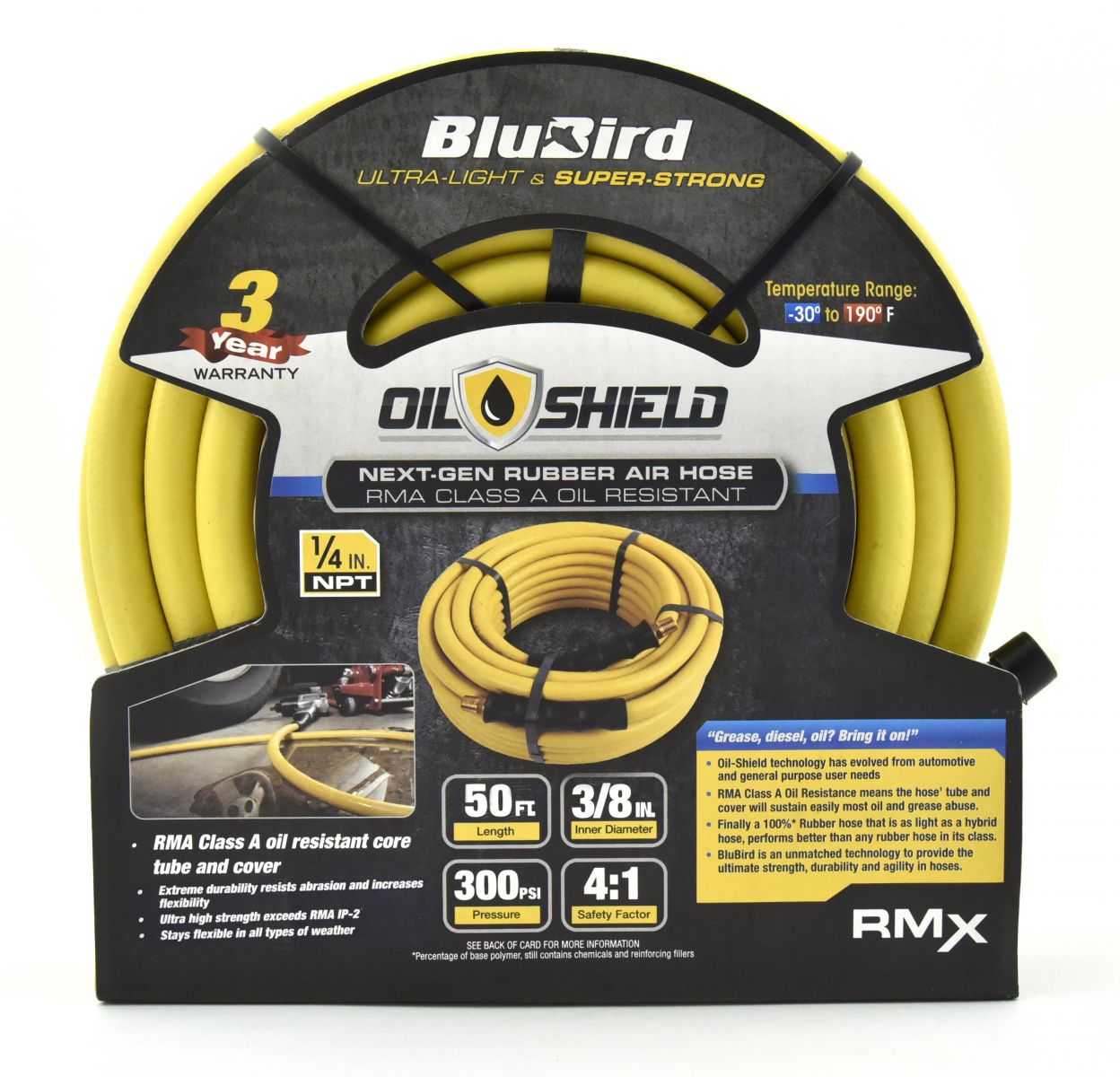 Blubird OilShield 3/8" X 50' Rubber Air Hose Assembly 3/8" Male-NPT OS3850