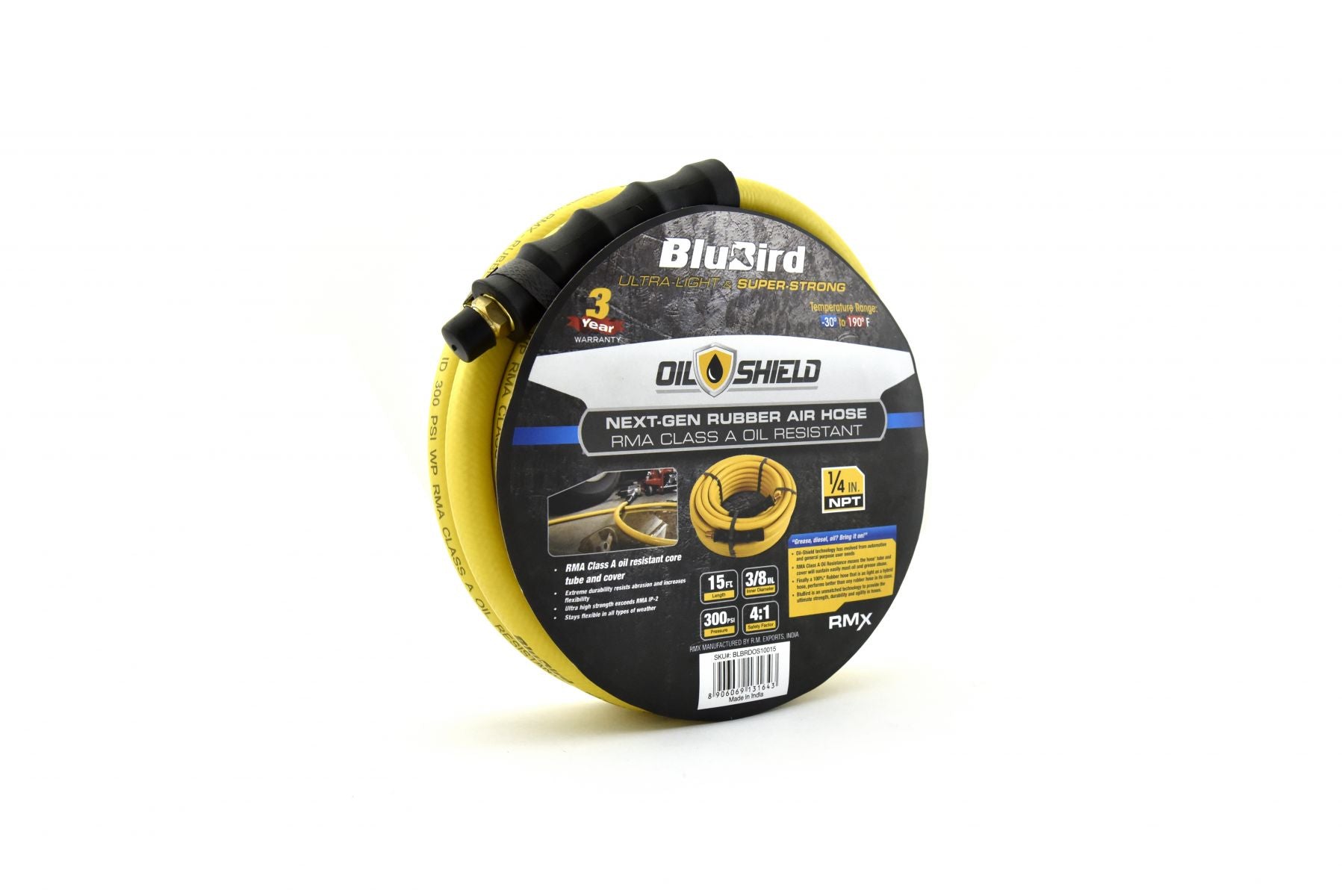 Blubird OilShield 3/8" X 15' Rubber Air Hose Assembly 3/8" Male-NPT OS3815