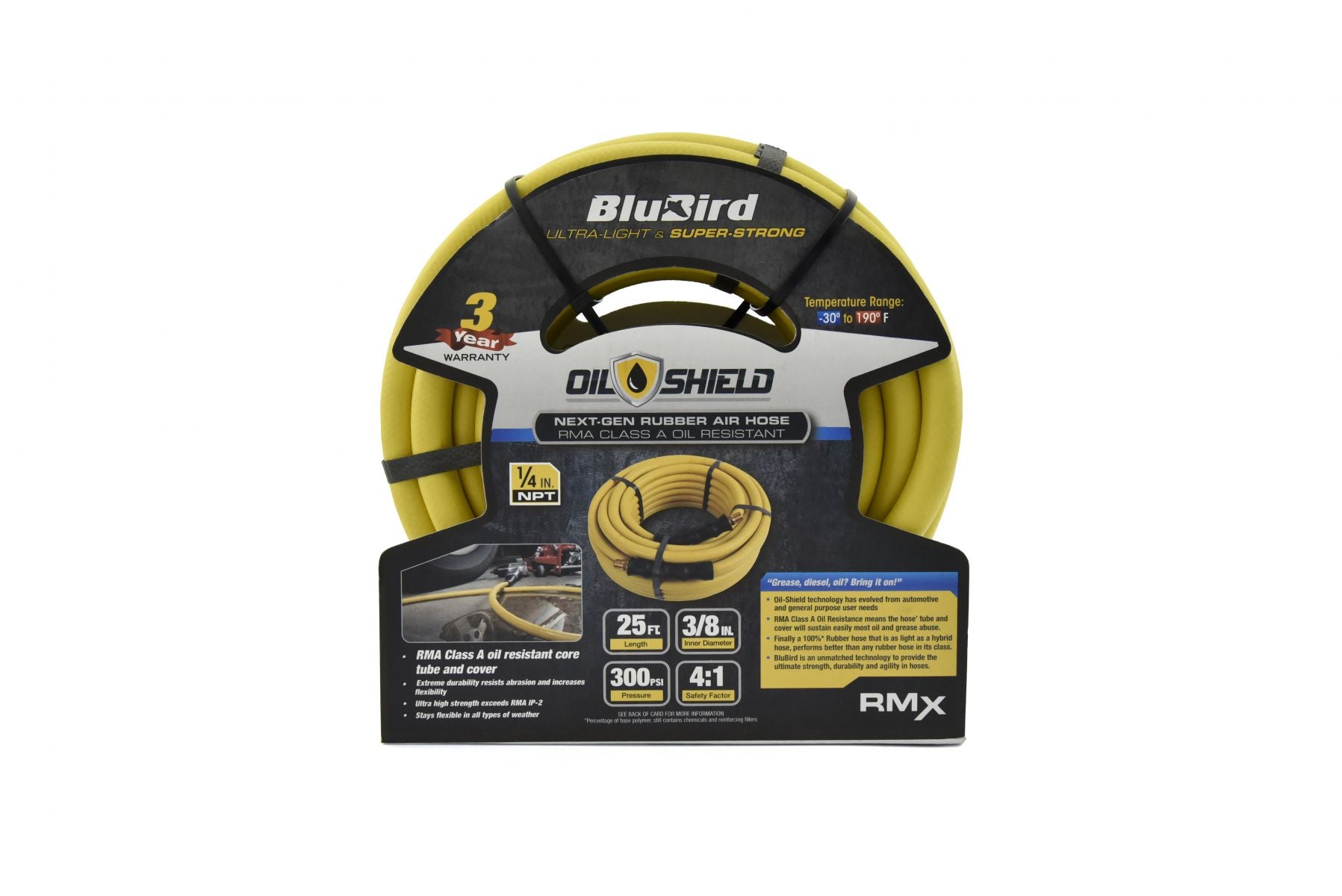 Blubird OilShield 3/8" X 25' Rubber Air Hose Assembly 3/8" Male-NPT OS3825