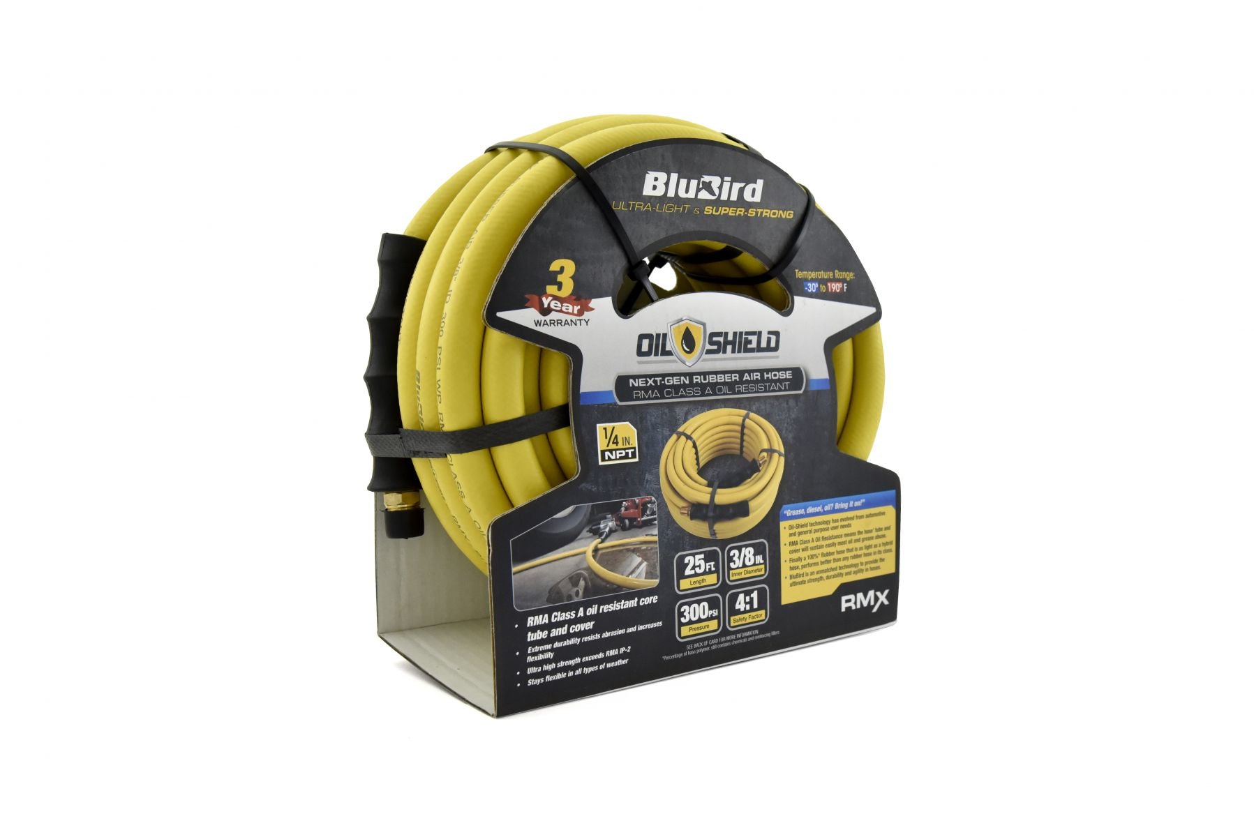 Blubird OilShield 3/8" X 25' Rubber Air Hose Assembly 3/8" Male-NPT OS3825