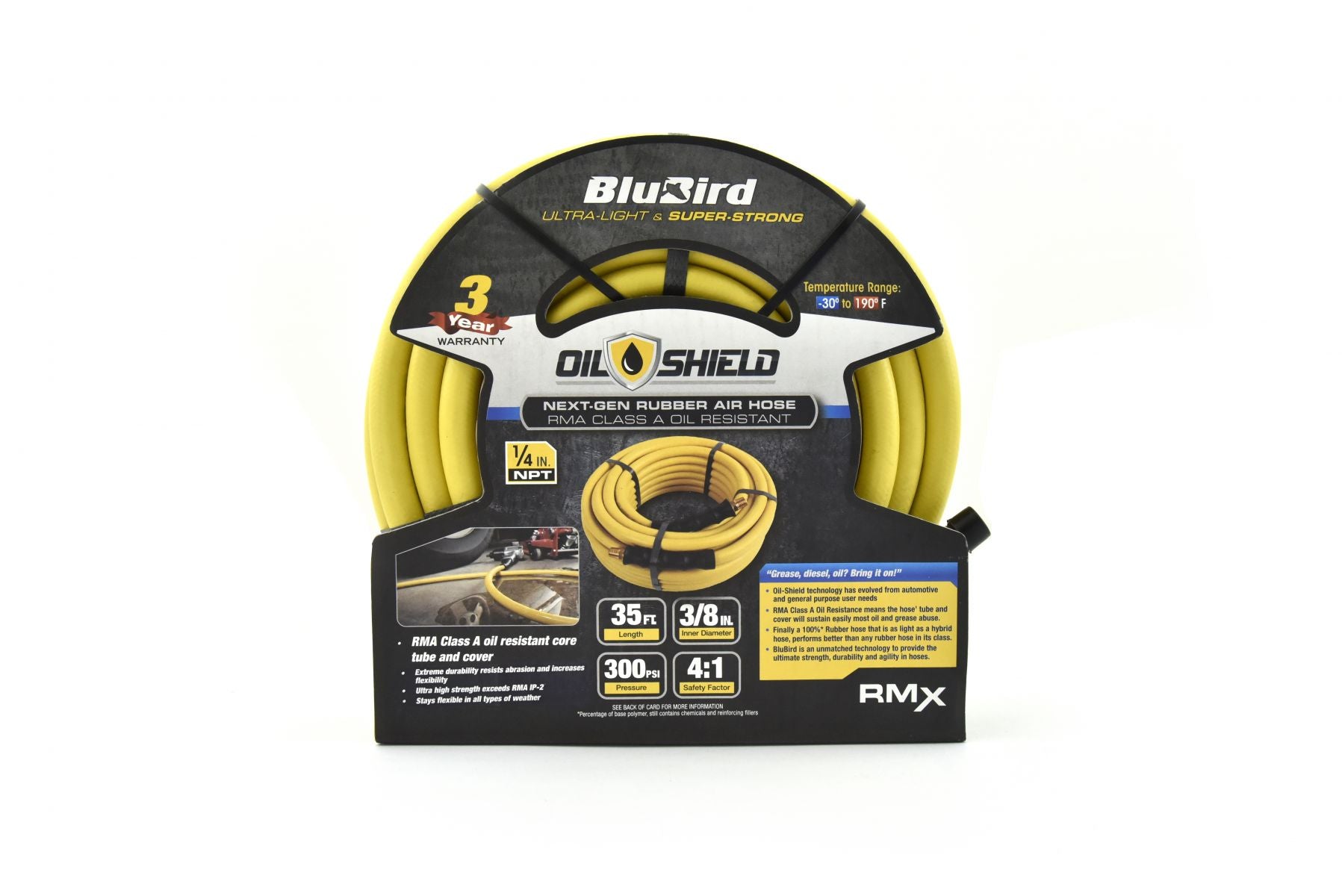 Blubird OilShield 3/8" X 35' Rubber Air Hose Assembly 3/8" Male-NPT OS3835