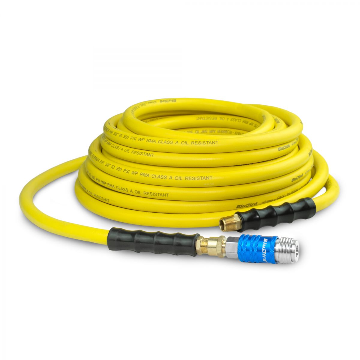 Blubird OilShield 3/8" X 50' Rubber Air Hose Assembly 3/8" Male-NPT with Universal 5 in 1 coupler OS3850-5CP