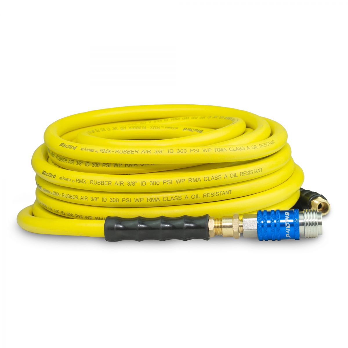 Blubird OilShield 3/8" X 50' Rubber Air Hose Assembly 3/8" Male-NPT with Universal 5 in 1 coupler OS3850-5CP