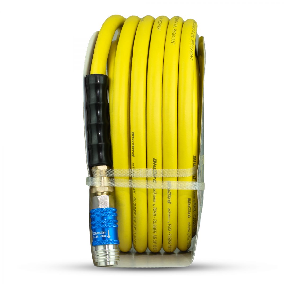 Blubird OilShield 3/8" X 50' Rubber Air Hose Assembly 3/8" Male-NPT with Universal 5 in 1 coupler OS3850-5CP