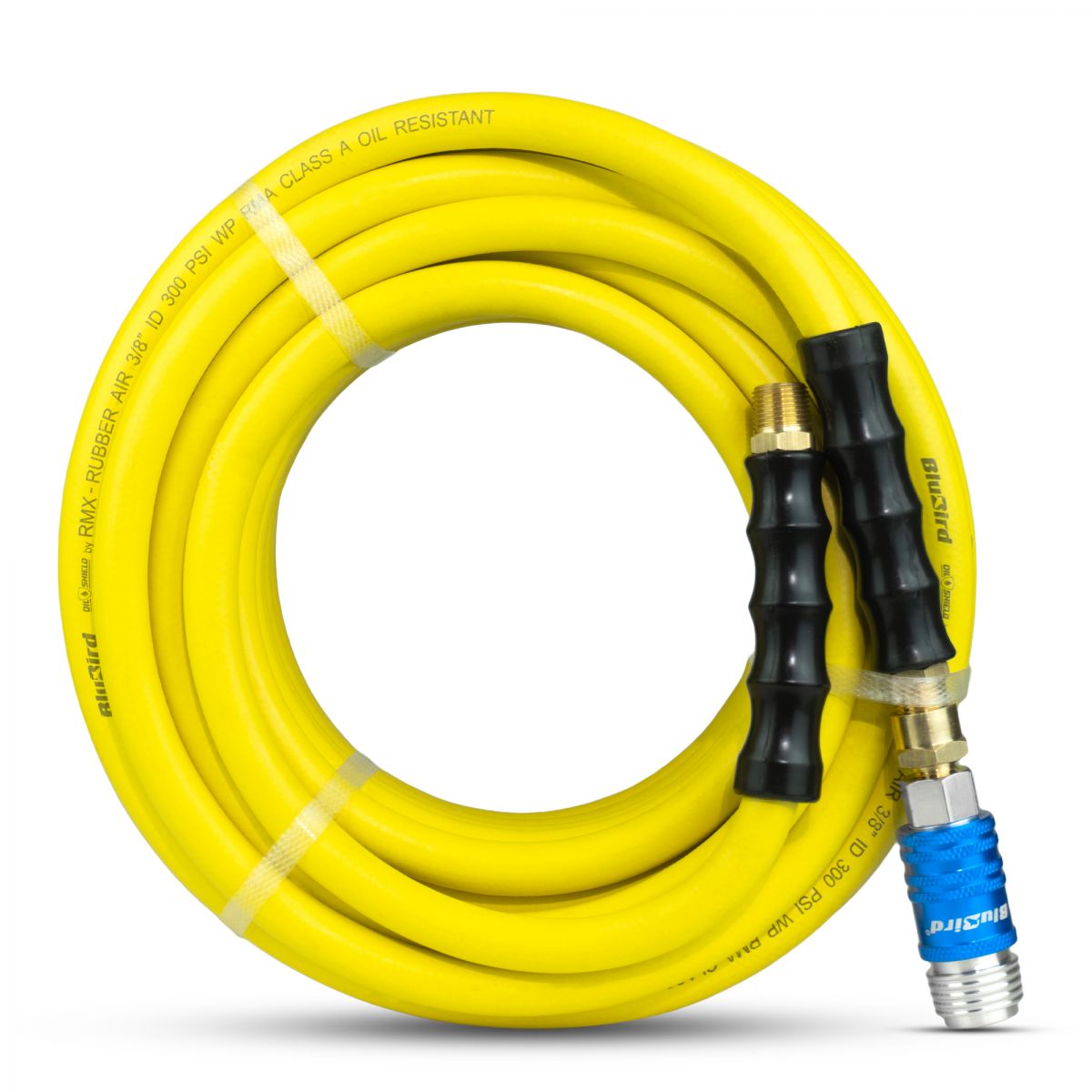 Blubird OilShield 3/8" X 50' Rubber Air Hose Assembly 3/8" Male-NPT with Universal 5 in 1 coupler OS3850-5CP