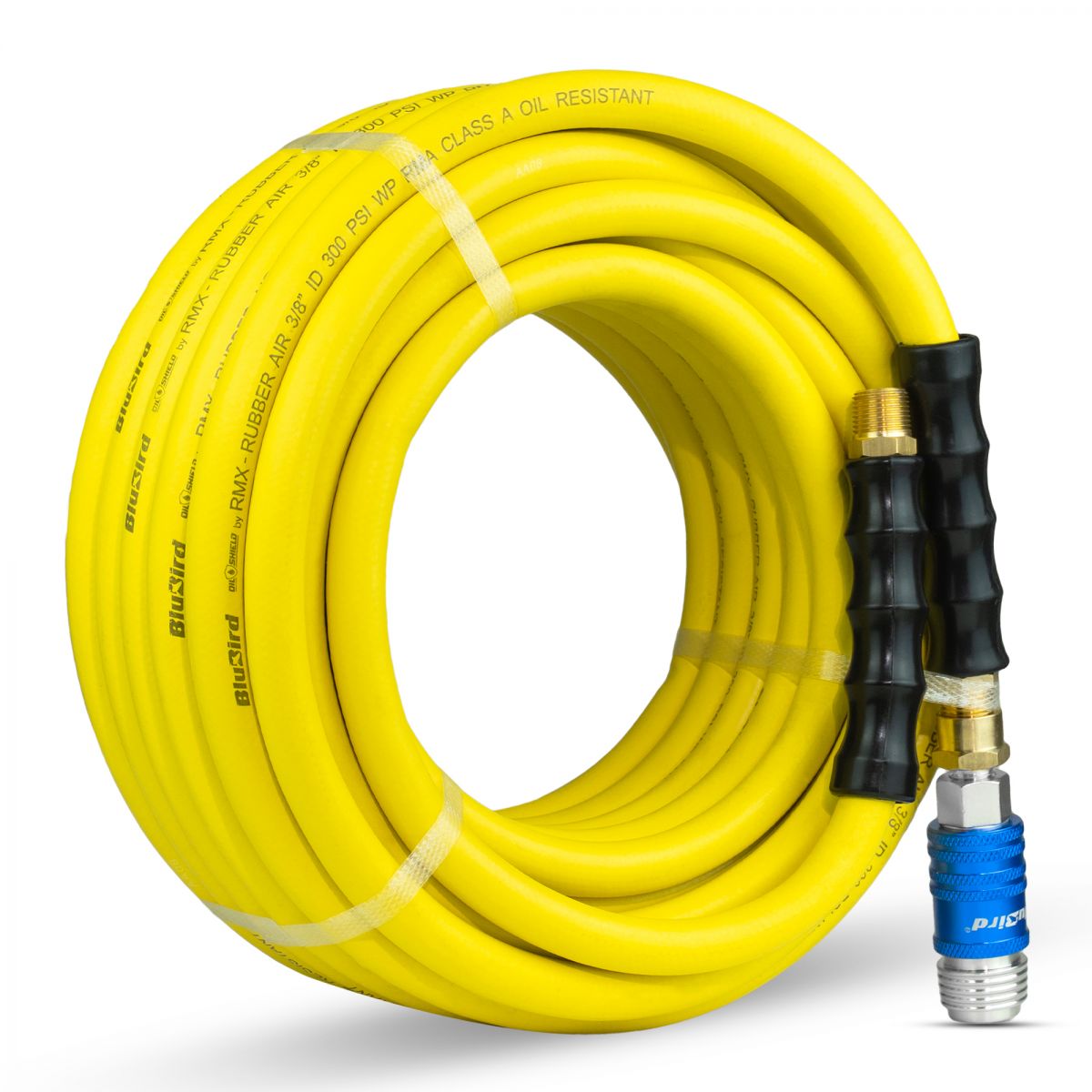 Blubird OilShield 3/8" X 50' Rubber Air Hose Assembly 3/8" Male-NPT with Universal 5 in 1 coupler OS3850-5CP