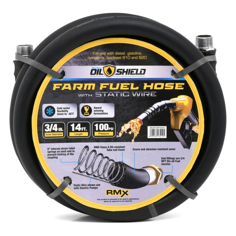 OilShield 3/4" X 14' Rubber Farm Fuel Transfer Hose with Static Wire
