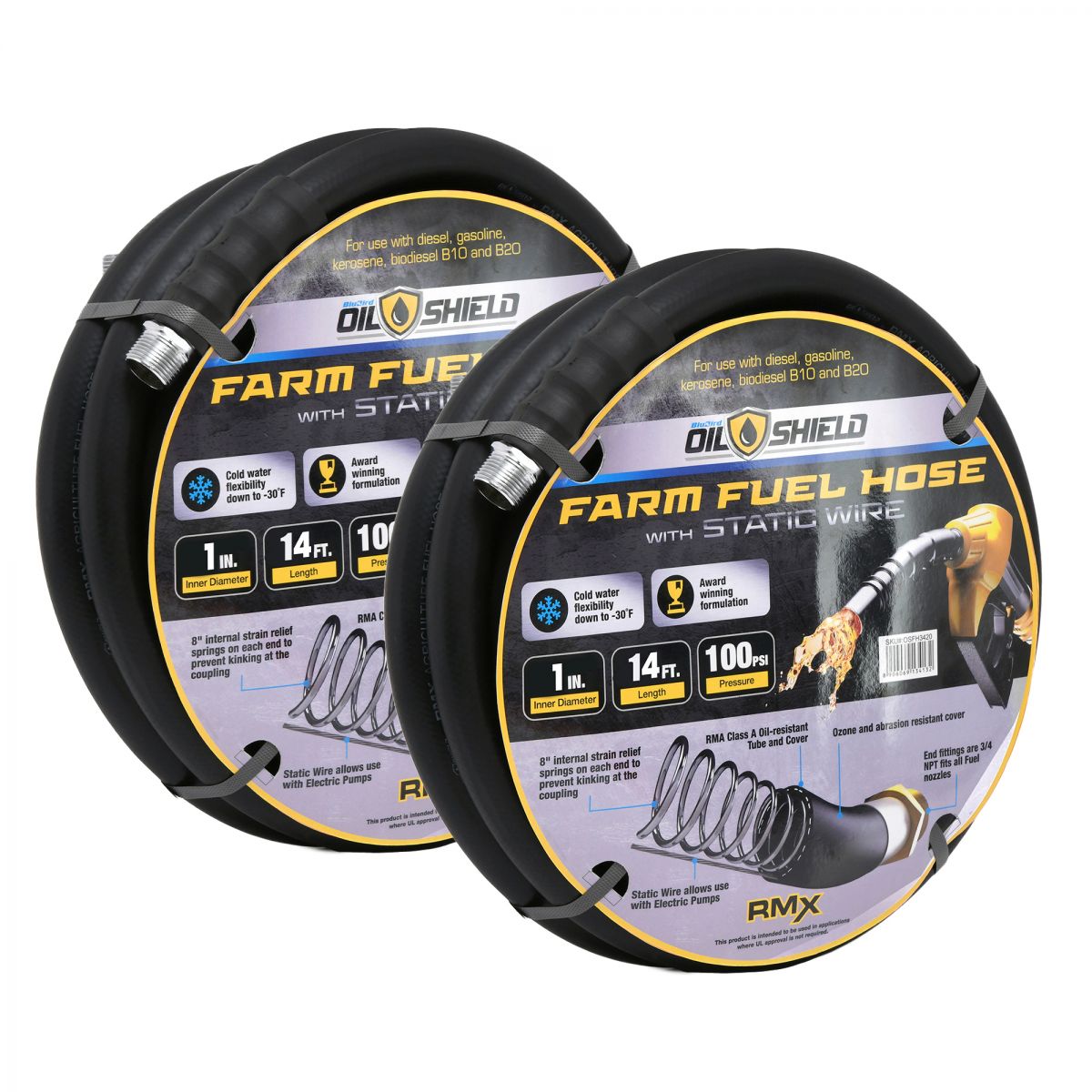 OilShield 1" X 12' Rubber Farm Fuel Transfer Hose with Static Wire, 2-Pack