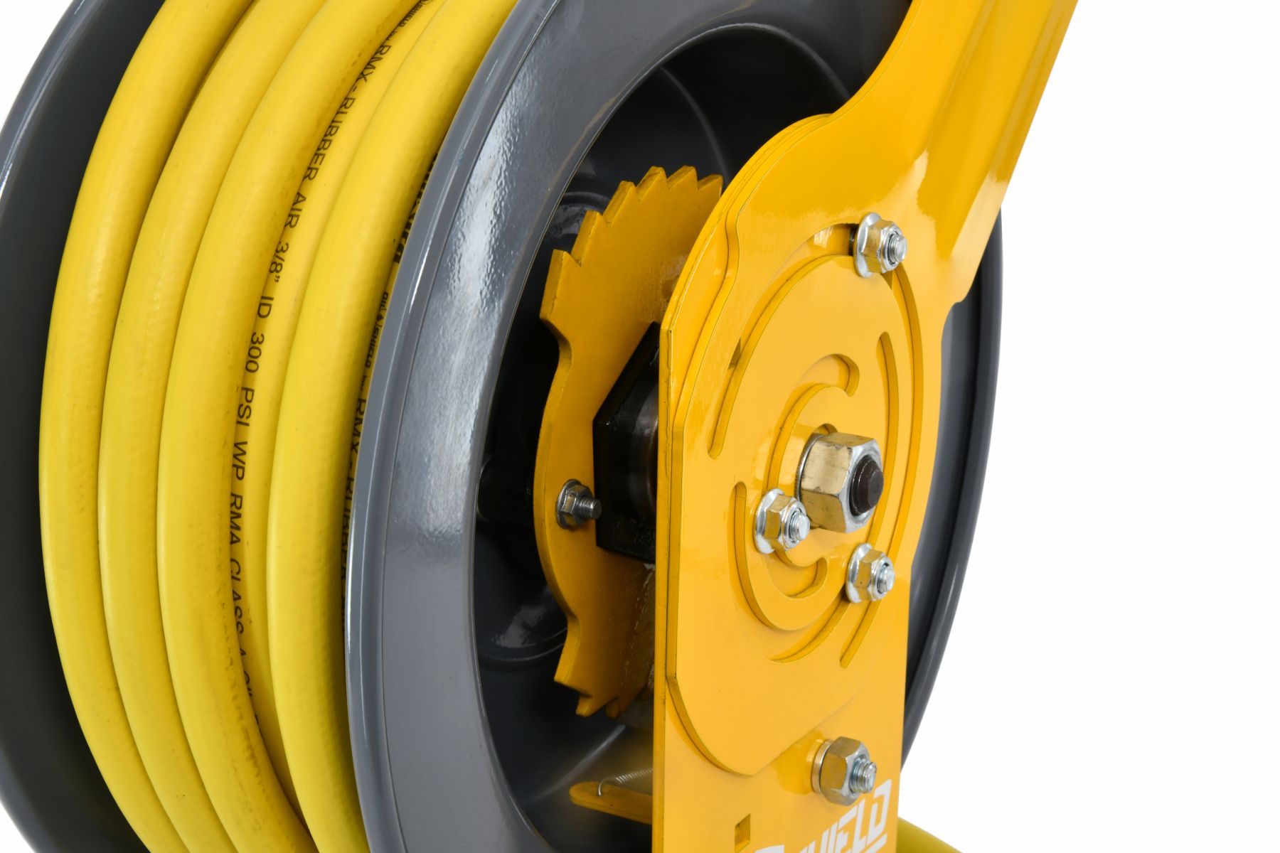 Blubird OilShield 3/8" X 50' Air Hose Single Arm 18 Gauge Retractable Reel 180 Degree Swivel Bracket w/ 3' Jumper Hose 3/8" Male-NPT and Universal 5 in 1 Coupler OSRHD3850-AIO