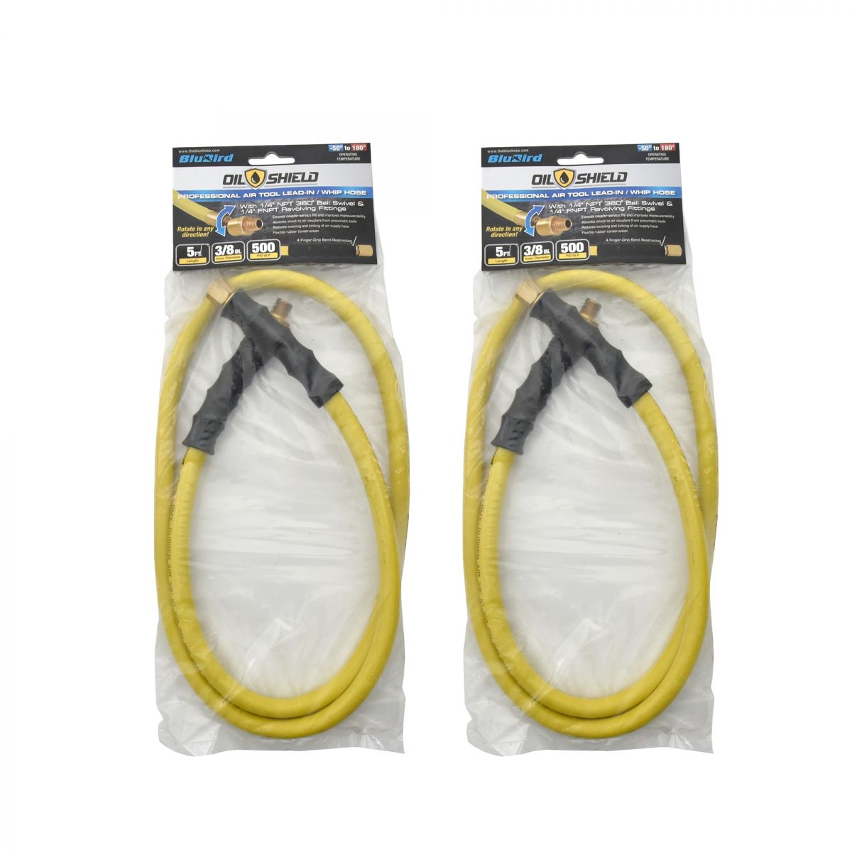 Blubird OilShield 3/8" X 5' Rubber Air Hose Assembly 3/8" Male-NPT, 2-Pack OSSR3805-2PK