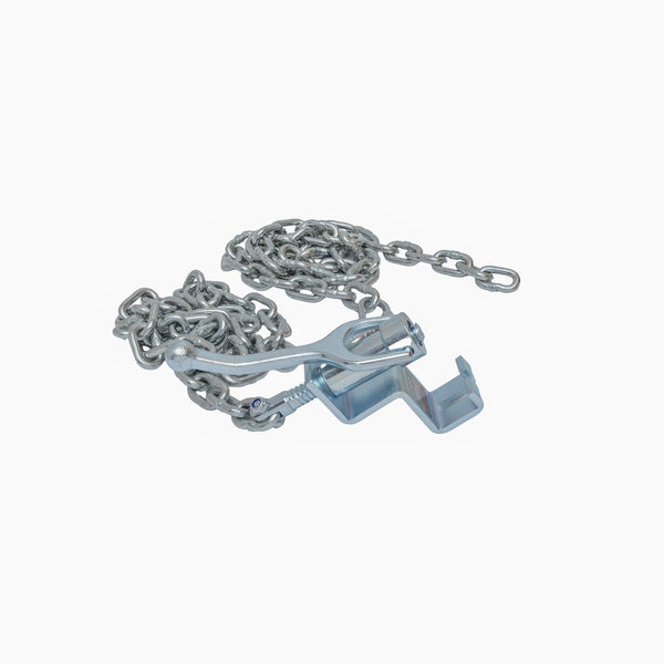 Close up of chain and pipe hold down clamp assembly for the Jet JPJ-HDD hold down device