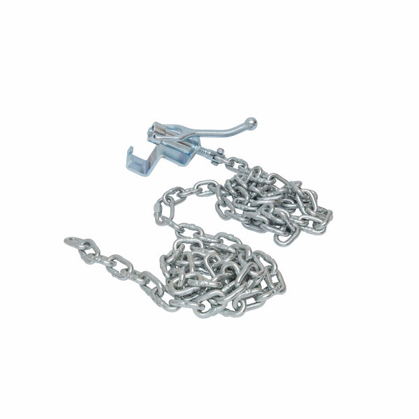 Jet JPJ-HDD pipe hold-down device with long chain partly coiled on white background