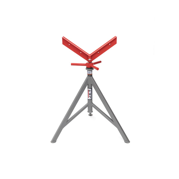 Jet JPJ-BFX-V fixed pipe jack stand with red V-head and gray welded tripod base