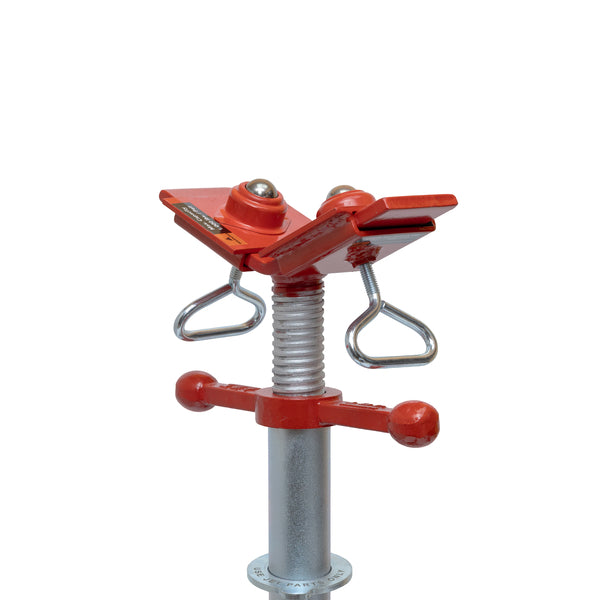 Jet JPJ-BTP steel ball transfer pair on a red V-head pipe jack for omnidirectional pipe positioning