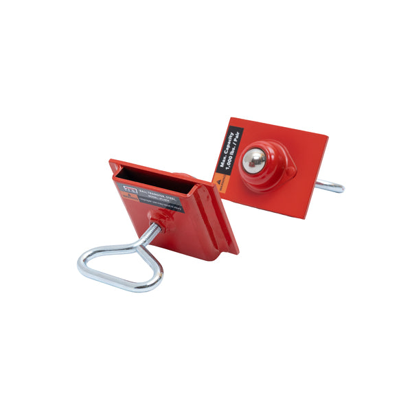 Jet JPJ-BTP ball transfer pair shown with red mounting plates and chrome ball components